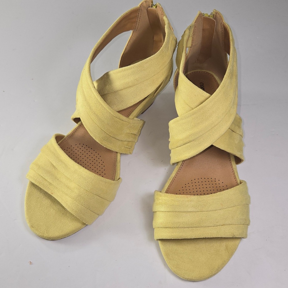 Comfortview Yellow Suede Crisscross Wedge Sandals Women's 8.5 Wide‎